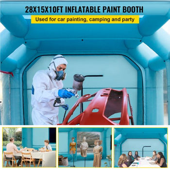 Portable Inflatable Paint Booth, 28x15x10ft Inflatable Spray Booth, Car Paint Tent with Air Filter System & 2 Blowers, Upgraded Blow Up Spray Booth Tent, Auto Paint Workstation, Car Parking Gara