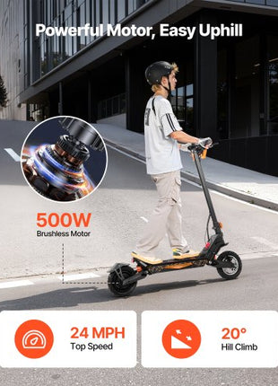 Electric Scooter, 500W Motor, 10-Inch Tires, 24 MPH Top Speed, 25 Miles Range, Folding E-Scooter for Adults with Dual Braking, Dual Suspension & App, Max Load 330 lbs, Foldable for Commuting