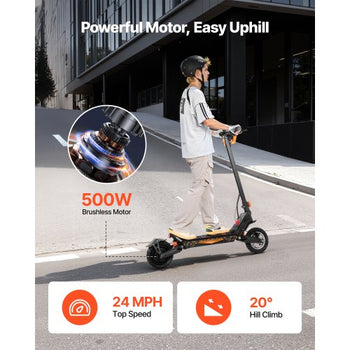 Electric Scooter, 500W Motor, 10-Inch Tires, 24 MPH Top Speed, 25 Miles Range, Folding E-Scooter for Adults with Dual Braking, Dual Suspension & App, Max Load 330 lbs, Foldable for Commuting