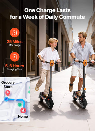 Electric Scooter, 500W Motor, 10-Inch Tires, 24 MPH Top Speed, 25 Miles Range, Folding E-Scooter for Adults with Dual Braking, Dual Suspension & App, Max Load 330 lbs, Foldable for Commuting