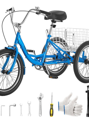 Adult Tricycle 20 inch Trike for Adult 3 Wheel Cruiser Bike, with Cargo Basket, Adjustable Seat, and Double-Wall Wheel Rims, Carbon Steel Shopping Picnic Tricycles for Women, Men, Seniors