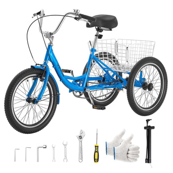 Adult Tricycle 20 inch Trike for Adult 3 Wheel Cruiser Bike, with Cargo Basket, Adjustable Seat, and Double-Wall Wheel Rims, Carbon Steel Shopping Picnic Tricycles for Women, Men, Seniors