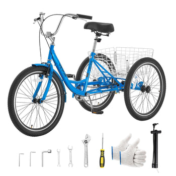Adult Tricycle 24 inch Trike for Adult 3 Wheel Cruiser Bike, with Cargo Basket, Adjustable Seat, and Double-Wall Wheel Rims, Carbon Steel Shopping Picnic Tricycles for Women, Men, Seniors