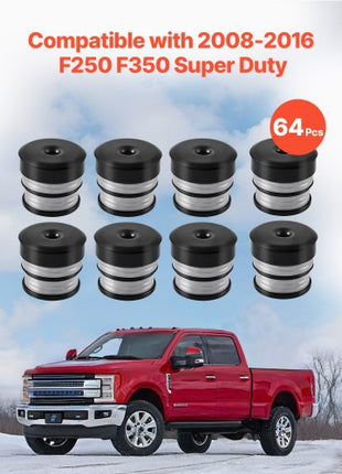 Body Mount Bushing Kit, Compatible with 2008-2016 F250 F350 Super Duty, 64 PCS Silicone Body Mount Kit, Quick Replacement, Durable Components for Improving Bumpy Driving Performance, Gray
