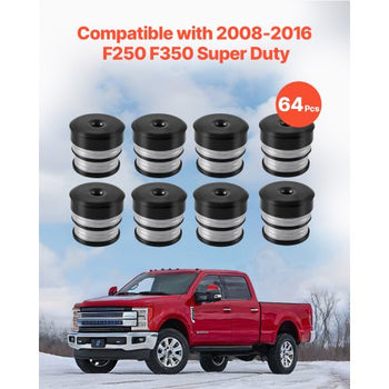 Body Mount Bushing Kit, Compatible with 2008-2016 F250 F350 Super Duty, 64 PCS Silicone Body Mount Kit, Quick Replacement, Durable Components for Improving Bumpy Driving Performance, Gray