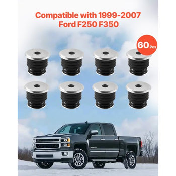 Body Mount Bushing Kit, Compatible with 1999-2007 Ford F250 F350, 60 PCS Polyurethane Body Mount Kit, Quick Replacement, Durable Components for Improving Bumpy Driving Performance, Black