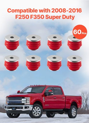 Body Mount Bushing Kit, Compatible with 2008-2016 F250 F350 Super Duty, 60 PCS Polyurethane Body Mount Kit, Quick Replacement, Durable Components for Improving Bumpy Driving Performance, Red