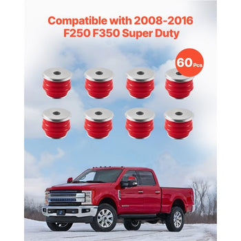 Body Mount Bushing Kit, Compatible with 2008-2016 F250 F350 Super Duty, 60 PCS Polyurethane Body Mount Kit, Quick Replacement, Durable Components for Improving Bumpy Driving Performance, Red