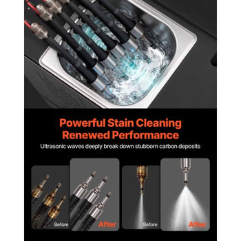 Fuel Injector Cleaner Tester, 9 Test Modes, 6-Cylinder 28kHz Ultrasonic Cleaning Machine Adjustable 12V/70V/120V for EFI/FSI/GDI, Injector Cleaner Machine with Drain Valve for Car & Motorcycle