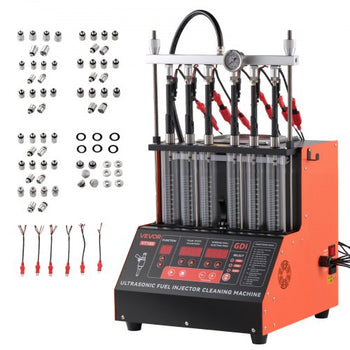 Fuel Injector Cleaner Tester, 9 Test Modes, 6-Cylinder 28kHz Ultrasonic Cleaning Machine Adjustable 12V/70V/120V for EFI/FSI/GDI, Injector Cleaner Machine with Drain Valve for Car & Motorcycle