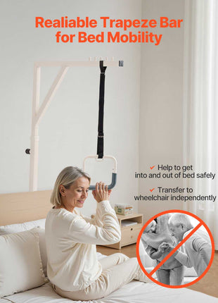 Trapeze Bar for Bed Mobility, Height-Adjustable Bed Trapeze with 2 Casters, 350LBS Weight Capacity Heavy Duty Pull Up Trapeze Bar with Floor Stand for Elderly, Disabled, Bedridden Patients