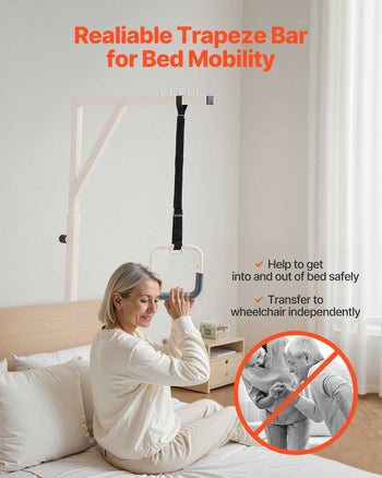 Trapeze Bar for Bed Mobility, Height-Adjustable Bed Trapeze with 2 Casters, 350LBS Weight Capacity Heavy Duty Pull Up Trapeze Bar with Floor Stand for Elderly, Disabled, Bedridden Patients