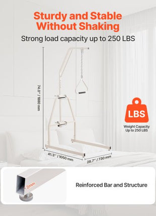 Trapeze Bar for Bed Mobility, Bed Trapeze with Clamps and Floor Stand, 250LBS Weight Capacity Bed Pull Up Assist for Elderly, Patients & Disabled, Suitable for Home Care, Hospital, Nursing Home