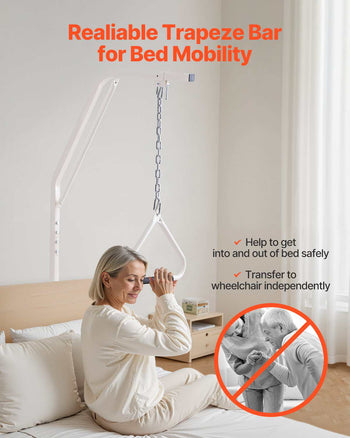 Trapeze Bar for Bed Mobility, Bed Trapeze with Clamps and Floor Stand, 250LBS Weight Capacity Bed Pull Up Assist for Elderly, Patients & Disabled, Suitable for Home Care, Hospital, Nursing Home