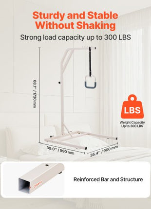 Trapeze Bar for Bed Mobility, Height-Adjustable Free Standing Trapeze Bar with 2 Wheels, 300LBS Capacity Bed Pull Up Assist for Elderly Disabled, Ideal for Hospital, Nursing Home & Home Care