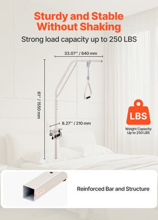 Trapeze Bar for Bed Mobility, Medical Bed Trapeze with Clamps & Metal Chain, 250LBS Weight Capacity Bed Pull Up Assist for Elderly & Disabled, Ideal for Home Care, Hospitals, Nursing Homes