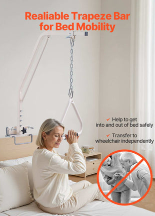 Trapeze Bar for Bed Mobility, Medical Bed Trapeze with Clamps & Metal Chain, 250LBS Weight Capacity Bed Pull Up Assist for Elderly & Disabled, Ideal for Home Care, Hospitals, Nursing Homes