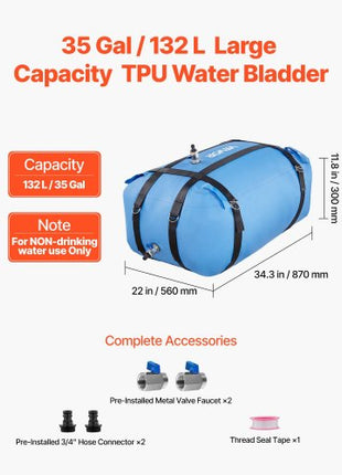 Water Storage Bladder, 35 Gallon Large Capacity TPU Soft Water Bag, Portable & Collapsible Water Storage Containers, Leakproof & Wear-Resistant RV Waters Tank for Camping Irrigation Outdoor Use