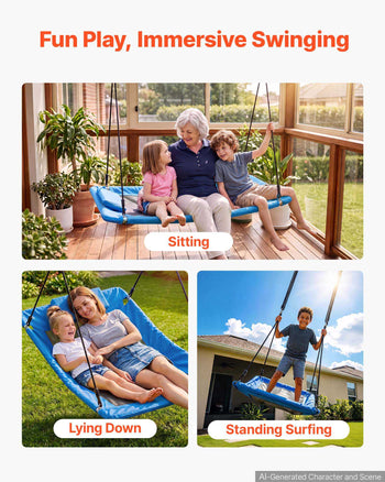 Platform Tree Swing for Kids and Adults 700 lbs 60" Rectangle Blue, for Backyard Outdoor & Indoor, 900D Oxford Fabric Giant Seat with 2 Hanging Straps, Adjustable Ropes and Curved Edge Design
