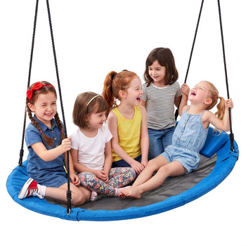 Tree Swing 60" Saucer Swing for Kids & Adults 700 lbs Weight Capacity, for Backyard Outdoor & Indoor, 360° Rotation, 900D Oxford Fabric Round Seat with 2 Hanging Straps & Adjustable Ropes, Blue