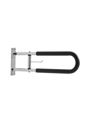 Toilet Safety Rail, 30 Inch U-Shaped Handicap Grab Bar, Foldable Senior Safety Pole, Flip Up Toilet Grab Bars with Anti-Slip Handle, 300 Lbs Load Capacity Security Handrail with Paper Holder