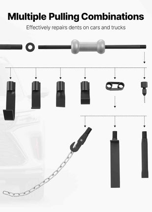 Dent Puller Kit, 10 lbs 13-in-1 Slide Hammer Dent Removal Kit, Heavy-Duty Auto Body Truck Repair Automotive Damage Remover Tool Repair Frame with Carrying Case, Extension Rod, Non-Slip Handle