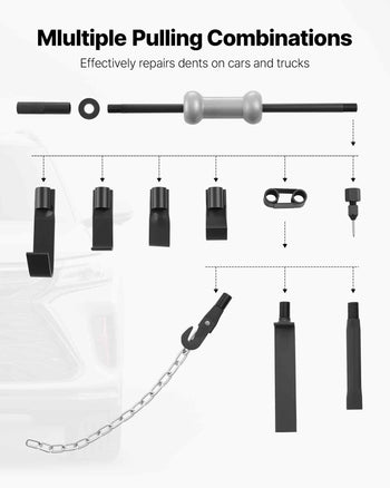 Dent Puller Kit, 10 lbs 13-in-1 Slide Hammer Dent Removal Kit, Heavy-Duty Auto Body Truck Repair Automotive Damage Remover Tool Repair Frame with Carrying Case, Extension Rod, Non-Slip Handle
