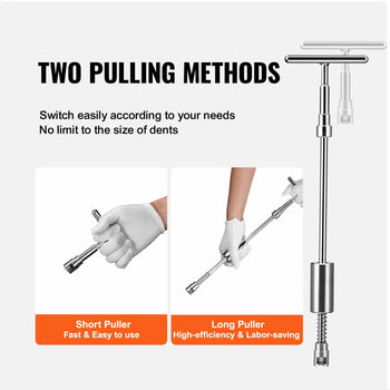 Stainless steel dent puller tool with two pulling methods: short and long, for fast and efficient dent repair.