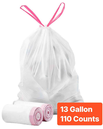 Drawstring Trash Bags, 13 Gallon 110 Count Tall Kitchen Trash Bags, Extra Thick Fresh Scent Garbage Bag, Recyclable Bin Bag with Drawstrings, for Home Kitchen, Office, RV and Camping (White)