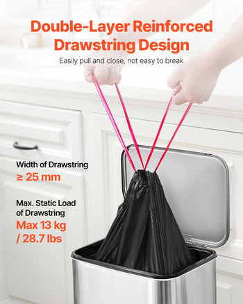 Drawstring Trash Bags, 30 Gallon 50 Count Tall Kitchen Trash Bags, Extra Thick Tough and Durable Garbage Bag, Recyclable Bin Bag with Drawstrings, for Home Kitchen, Office, RV & Camping (Black)