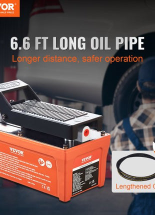 Air Hydraulic Pump, 10,000 PSI 1/2 Gal Reservoir, NPT 3/8" Oil Outlet, NPT 1/4" Inlet, 6.6 ft Pipe, Foot Actuated Hydraulic Pump Air Treadle for Auto Body Frame Machines and Pulling Post, Orange