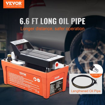 Air Hydraulic Pump, 10,000 PSI 1/2 Gal Reservoir, NPT 3/8" Oil Outlet, NPT 1/4" Inlet, 6.6 ft Pipe, Foot Actuated Hydraulic Pump Air Treadle for Auto Body Frame Machines and Pulling Post, Orange