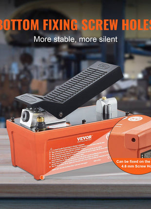 VEVOR pneumatic foot pedal, orange and black, durable metal design, perfect for stable and silent operation on worktables.
