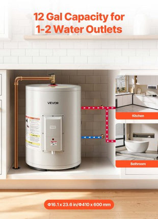 12 Gallon Electric Tank Water Heater, 1600W Point-of-Use Hot Water Heater with LED Display, Knob Control, Side Outlet, 120V Storage Design with T&P Valve for Small Apartments & Studios, Gray