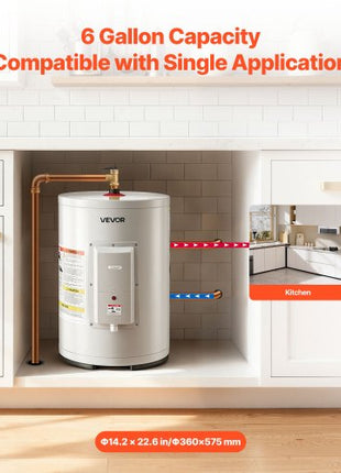 6 Gallon Electric Tank Water Heater, 1600W Point-of-Use Hot Water Heater with LED Display, Knob Control, Top Outlet, 120V Storage Design with T&P Valve for Studio Apartments, RVs, Gray