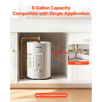 6 Gallon Electric Tank Water Heater, 1600W Point-of-Use Hot Water Heater with LED Display, Knob Control, Top Outlet, 120V Storage Design with T&P Valve for Studio Apartments, RVs, Gray