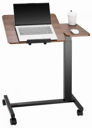 Overbed Table, Mobile Bed Side Table with Flip Desktop and 4 Wheels, Height & Angle Adjustable Rolling Laptop Desk with Cup Holder, Portable Over Bed Desk for Home, Office, Study, Wood + Black