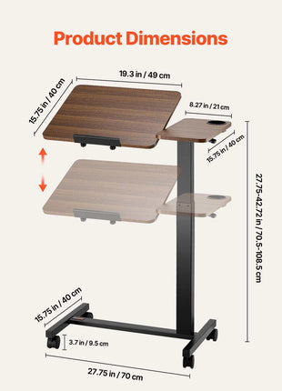 Overbed Table, Mobile Bed Side Table with Flip Desktop and 4 Wheels, Height & Angle Adjustable Rolling Laptop Desk with Cup Holder, Portable Over Bed Desk for Home, Office, Study, Wood + Black