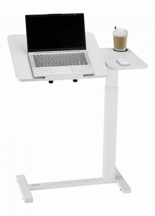 Overbed Table, Mobile Bed Side Table with Flip Desktop and 4 Hidden Wheels, Height & Angle Adjustable Rolling Laptop Desk with Cup Holder, Portable Over Bed Desk for Home, Office, Study, White