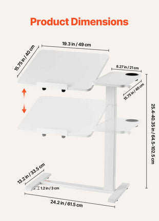 Overbed Table, Mobile Bed Side Table with Flip Desktop and 4 Hidden Wheels, Height & Angle Adjustable Rolling Laptop Desk with Cup Holder, Portable Over Bed Desk for Home, Office, Study, White