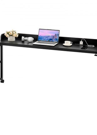 Overbed Table, Mobile Bed Side Table with 4 Wheels (2 with Brakes) and Power Socket, Height Adjustable Rolling Laptop Desk, Portable Particleboard Over Bed Desk for Home, Office, Study, Black