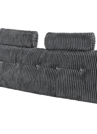 Headboard Pillow, Queen Size Wedge Headboard Pillow with 2 Side Pockets and 2 Headrests, Bed Wedge Pillow with Washable Flannel Cloth, for Reading, Gaming, Resting, Working in Bed, Grey