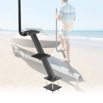 Boat Trailer Steps, 2-Step, Heavy-Duty Boat Trailer Steps with Handle, Non-Slip Surface, 3 Mounting Angle Options, Carbon Steel Ladder Suitable for 3" x 3"/3" x 5"/4" x 4" Frame, Bottom Mounting