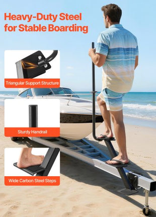 Boat Trailer Steps, 3-Step, Heavy-Duty Boat Trailer Steps with Handle, Non-Slip Surface, 3 Mounting Angle Options, Carbon Steel Ladder Suitable for 3" x 3"/3" x 5"/4" x 4" Frame, Side Mounting