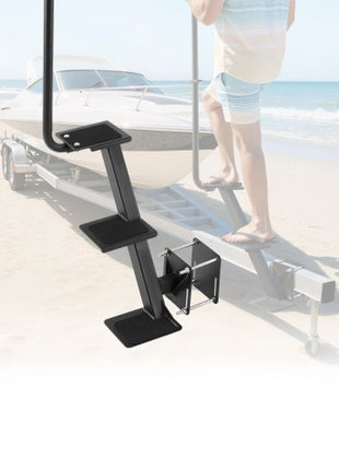 Boat Trailer Steps, 3-Step, Heavy-Duty Boat Trailer Steps with Handle, Non-Slip Surface, 3 Mounting Angle Options, Carbon Steel Ladder Suitable for 3" x 3"/3" x 5"/4" x 4" Frame, Side Mounting
