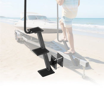 Boat Trailer Steps, 3-Step, Heavy-Duty Boat Trailer Steps with Handle, Non-Slip Surface, 3 Mounting Angle Options, Carbon Steel Ladder Suitable for 3" x 3"/3" x 5"/4" x 4" Frame, Side Mounting