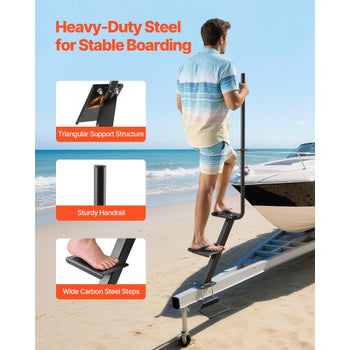 Boat Trailer Steps, 3-Step, Heavy-Duty Boat Trailer Steps with Handle, Non-Slip Surface, 3 Mounting Angle Options, Carbon Steel Ladder Suitable for 3" x 3"/3" x 5"/4" x 4" Frame, Bottom Mounting