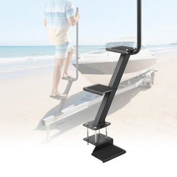 Boat Trailer Steps, 3-Step, Heavy-Duty Boat Trailer Steps with Handle, Non-Slip Surface, 3 Mounting Angle Options, Carbon Steel Ladder Suitable for 3" x 3"/3" x 5"/4" x 4" Frame, Bottom Mounting