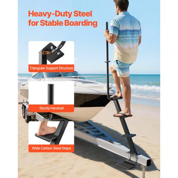 Boat Trailer Steps, 4-Step, Heavy-Duty Boat Trailer Steps with Handle, Non-Slip Surface, 3 Mounting Angle Options, Carbon Steel Ladder Suitable for 3" x 3"/3" x 5"/4" x 4" Frame, Bottom Mounting