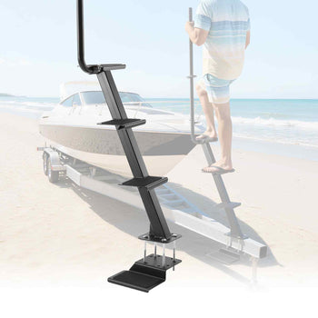Boat Trailer Steps, 4-Step, Heavy-Duty Boat Trailer Steps with Handle, Non-Slip Surface, 3 Mounting Angle Options, Carbon Steel Ladder Suitable for 3" x 3"/3" x 5"/4" x 4" Frame, Bottom Mounting